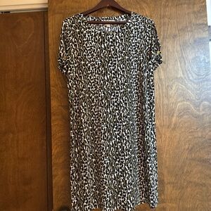 Black white and green leopard print mini dress